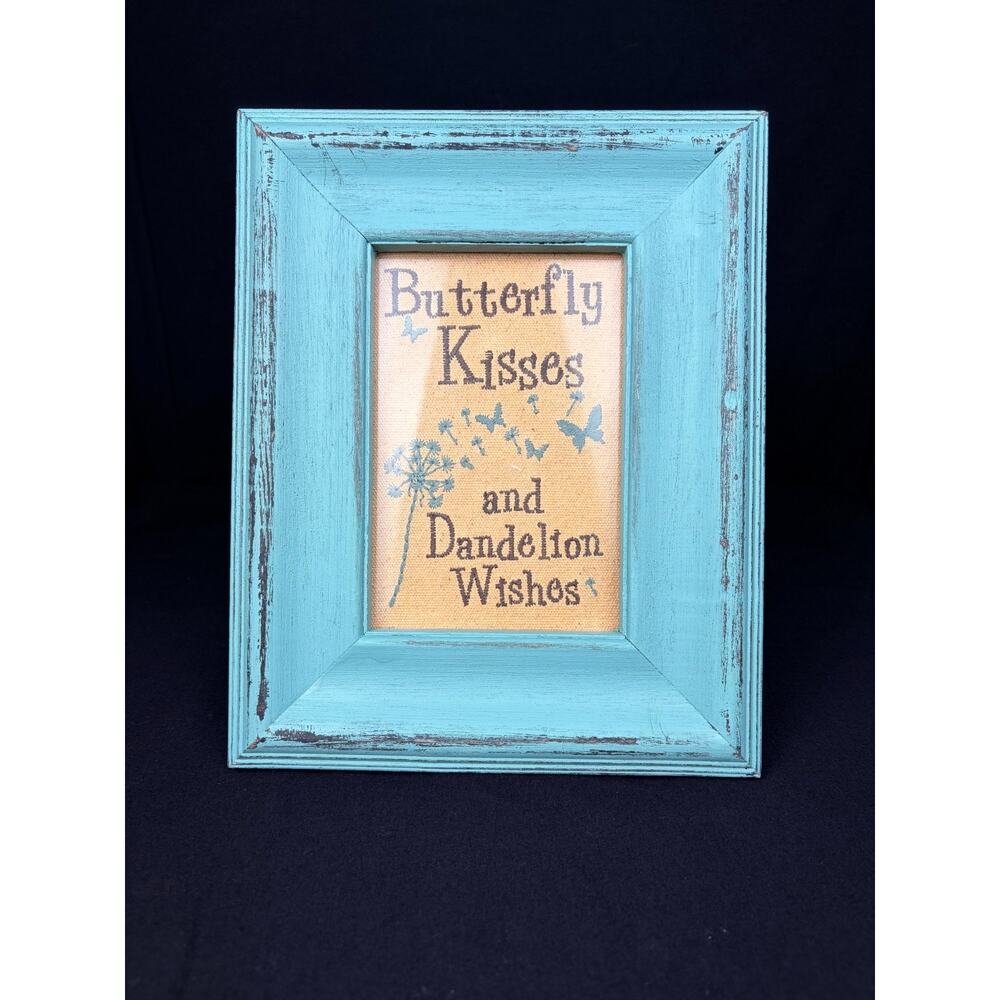 Rustic Turquoise Wooden Frame Butterfly Kisses Dandelion Wishes Farmhouse Decor